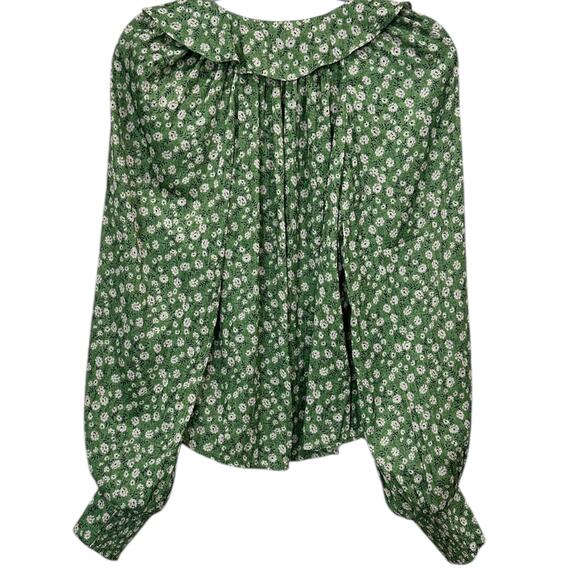 Anthropologie Button-Front Peasant Blouse In Green Motif - Picture 8 of 8